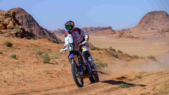 Mohammed Al-Balooshi heads a bumper motorcycle section for the Qatar International Baja.