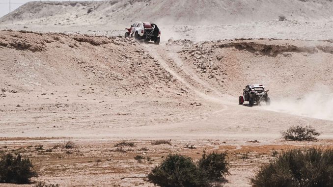 Qatar International Baja action across classic desert terrain in 2023.