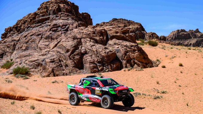 Yazeed Al-Rajhi in day one action at the Tabuk Toyota Rally.